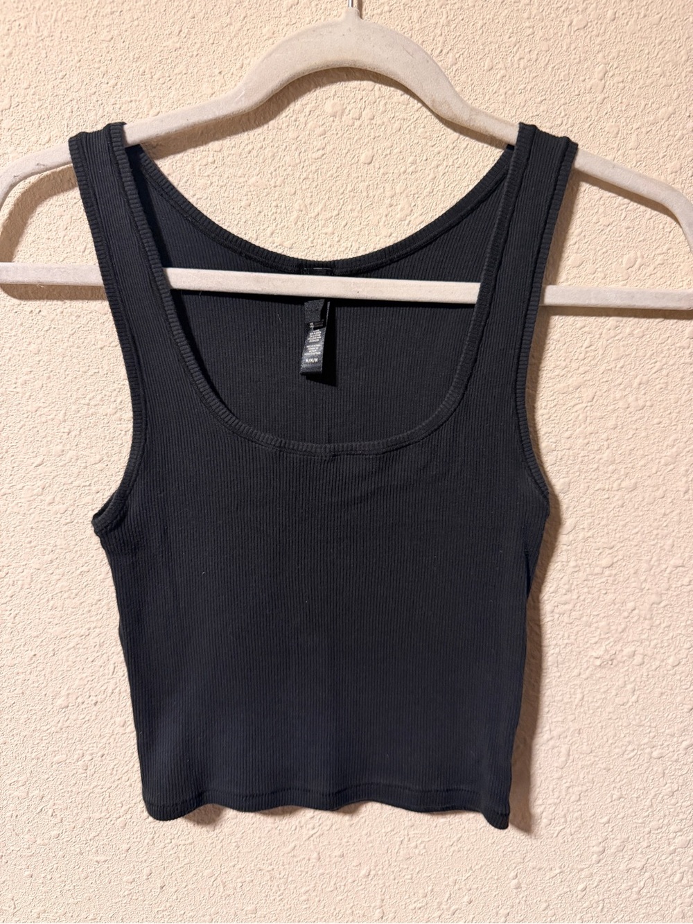Skims Black Cotton Ribbed Tank Top Soot Square -ish  Neck Sz Medium Stretchy